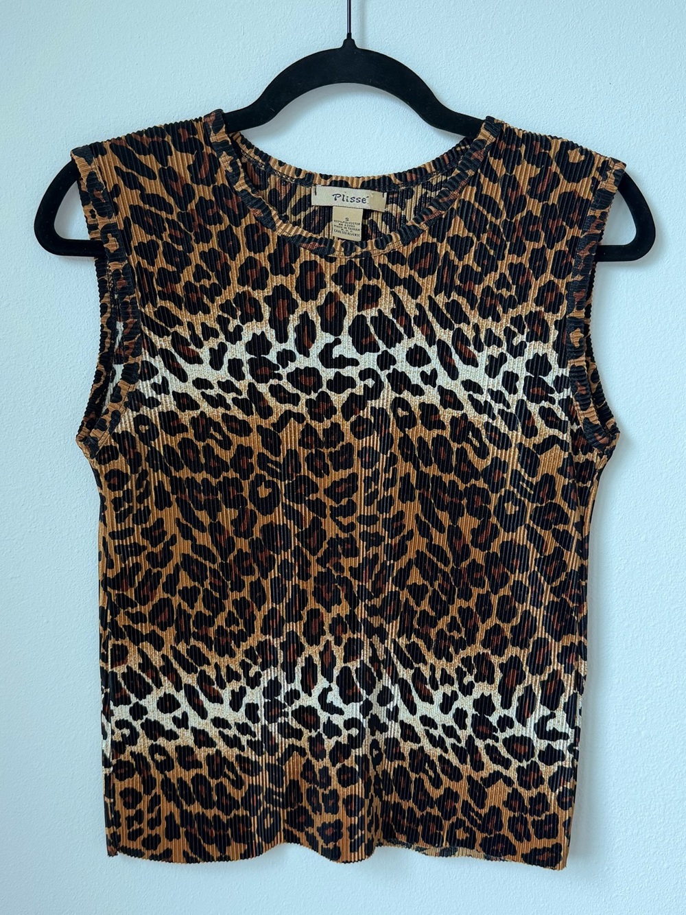Vintage Pleats Please Style Leopard Print Sleeveless Top in Brown